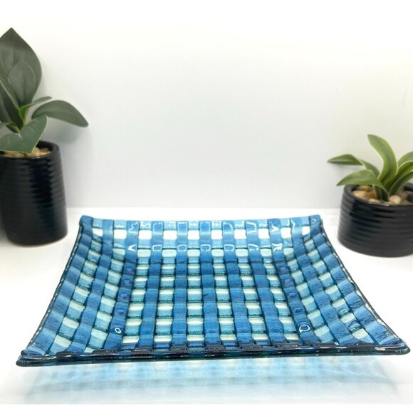 Checkered Fused Glass Decorative Plate - Picture 3 of 6